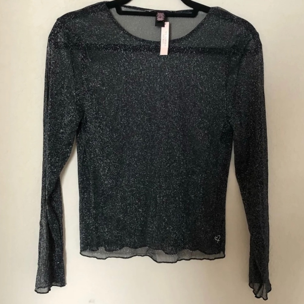 Victoria's Secret New Black & Silver Transperant Stretchy Shimmer Top XS/S - Picture 5 of 9